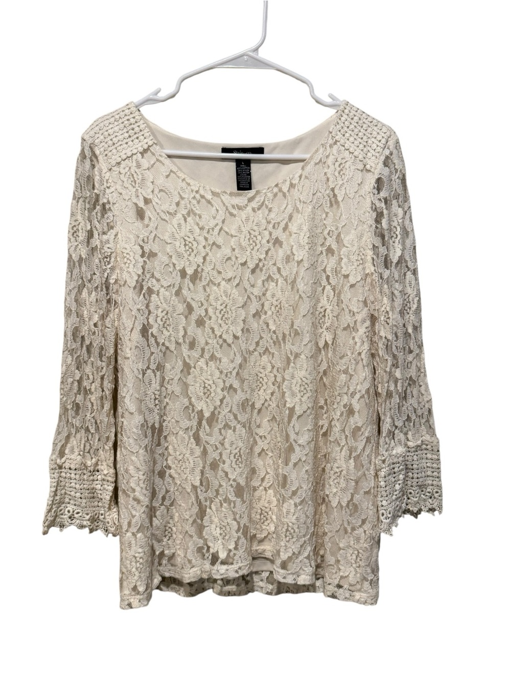 Style & Co. Cream Lace Crochet-Trim Blouse